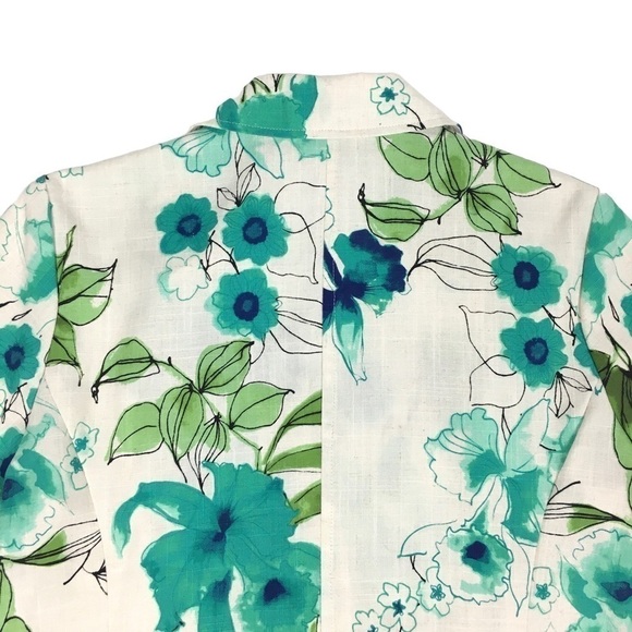 SAG HARBOR Linen Jacket Blazer Short Sleeve Shacket Lightweight Floral Size 10 - Picture 4 of 8